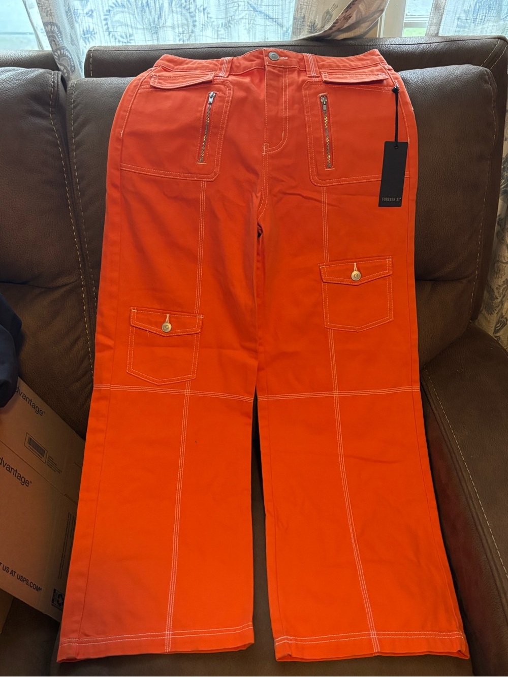 Forever 21 Bright Orange Wide-Leg Cargo Pants